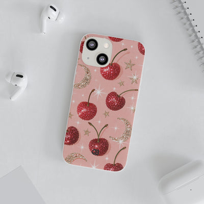 Bedazzled Ruby Cherries · Lite Phone Case for iPhone ·  Pink