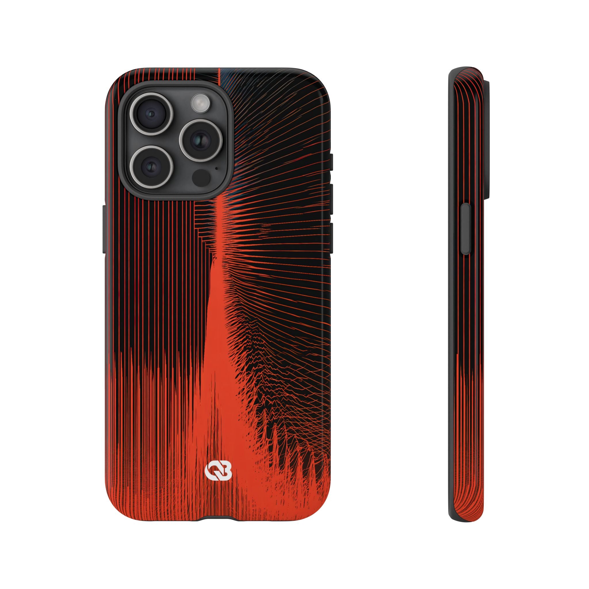 Red Tough Phone Case for iPhone - Crimson Frequency Pulse