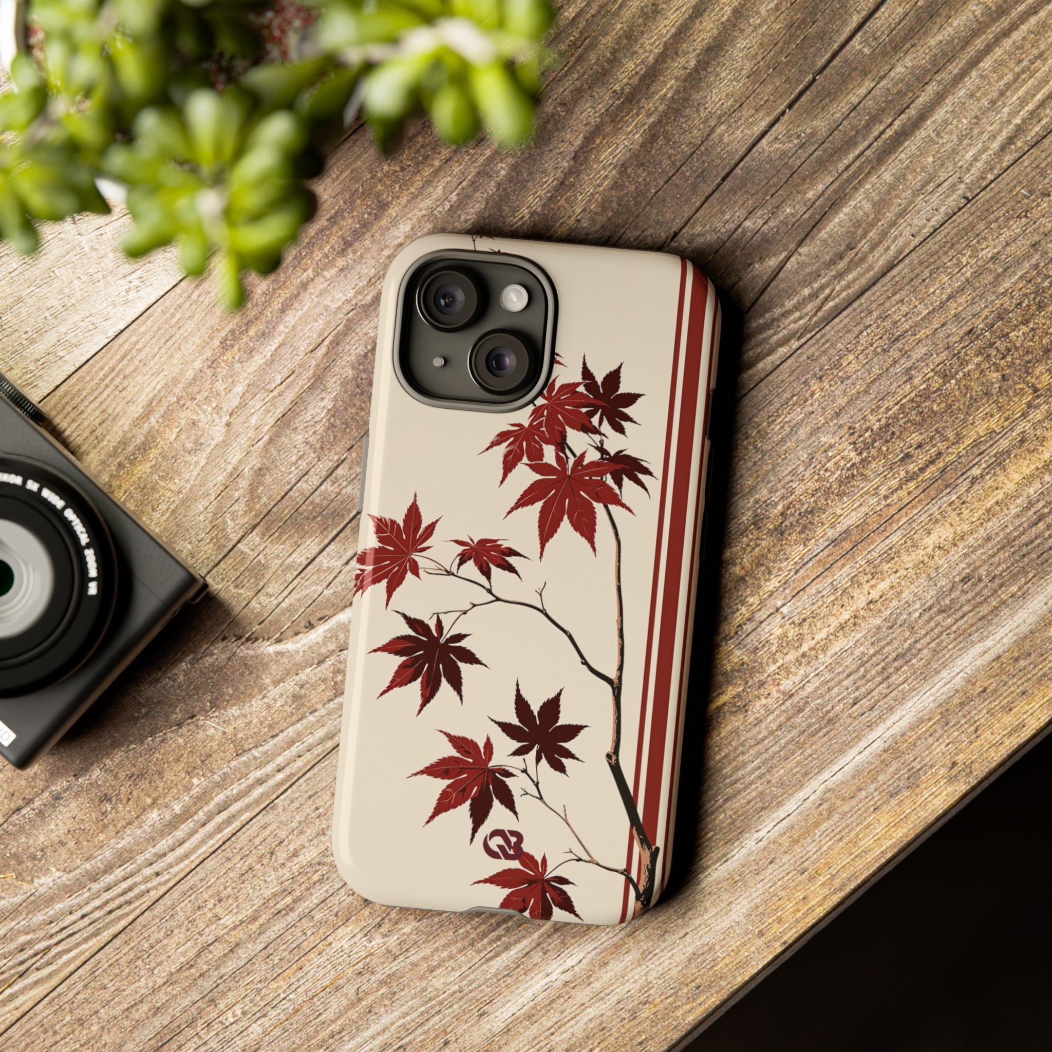 Red Tough Phone Case for iPhone - Crimson Momiji Stripe