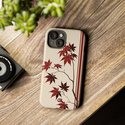 Red Tough Phone Case for iPhone - Crimson Momiji Stripe
