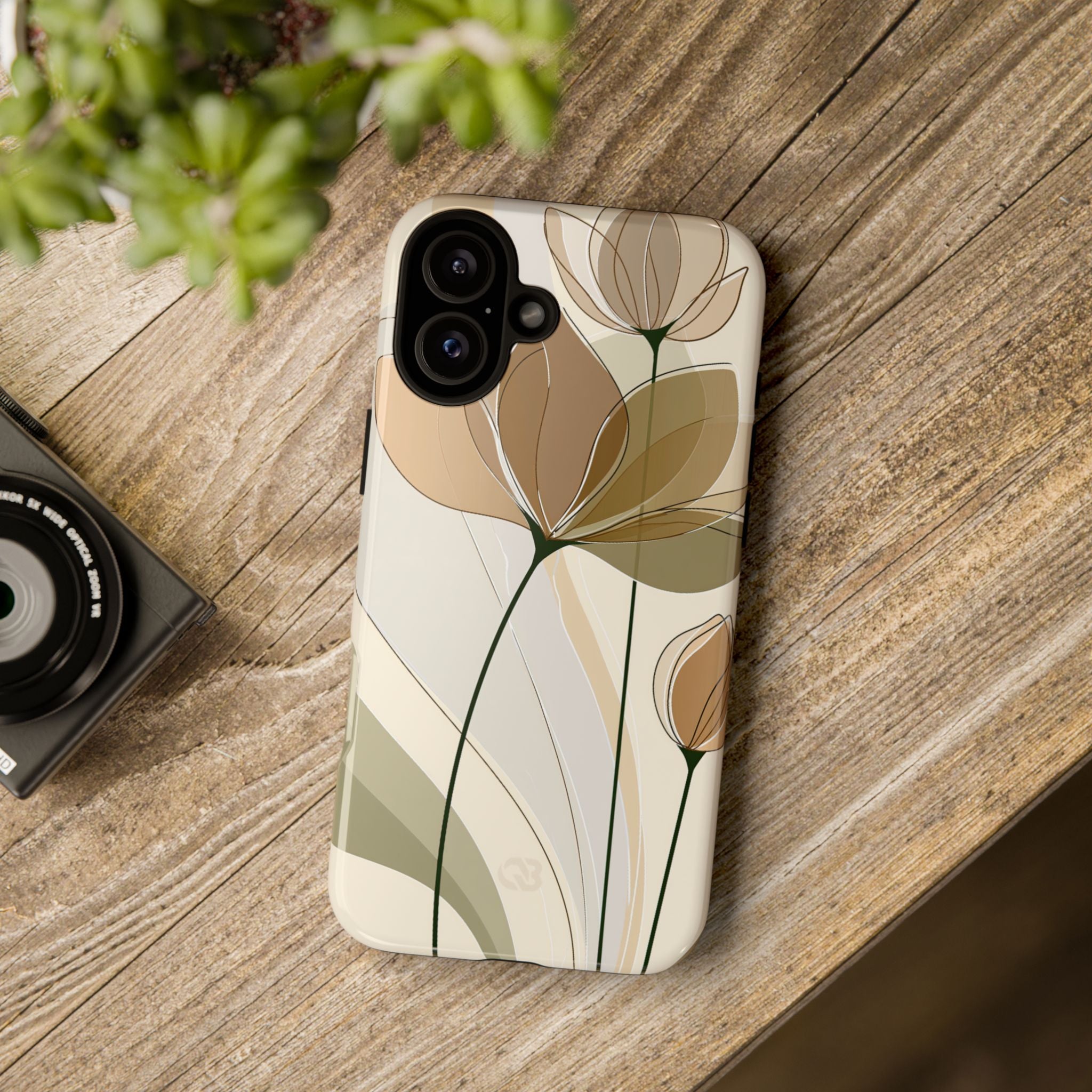 Beige Tough Phone Case for iPhone - Muted Ochre Petals