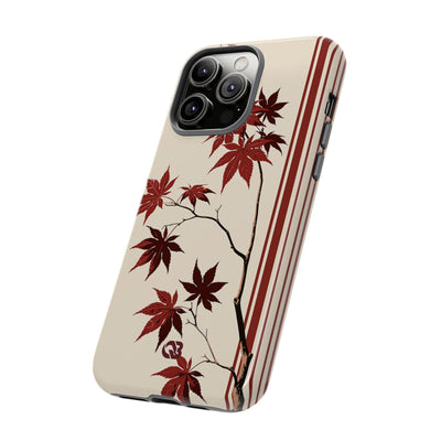 Red Tough Phone Case for iPhone - Crimson Momiji Stripe