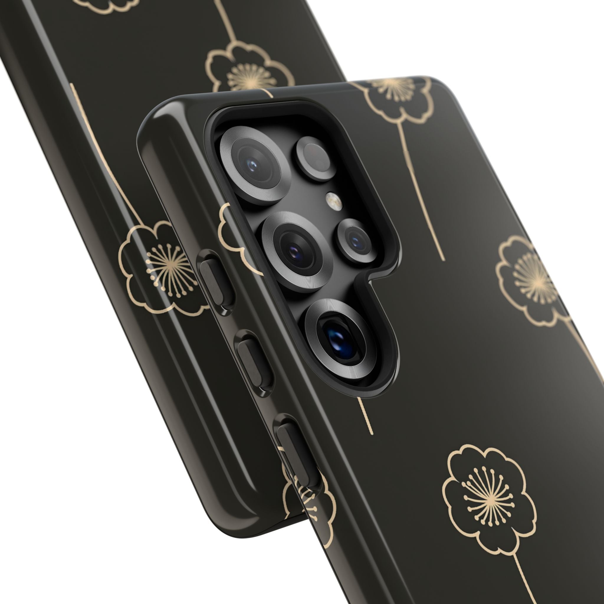 Black Tough Phone Case for Samsung - Obsidian Sand Petals