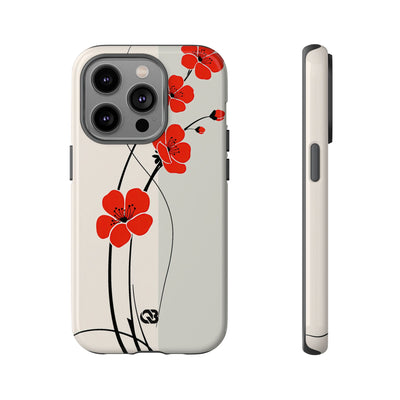 Beige Tough Phone Case for iPhone - Scarlet Ink Petals