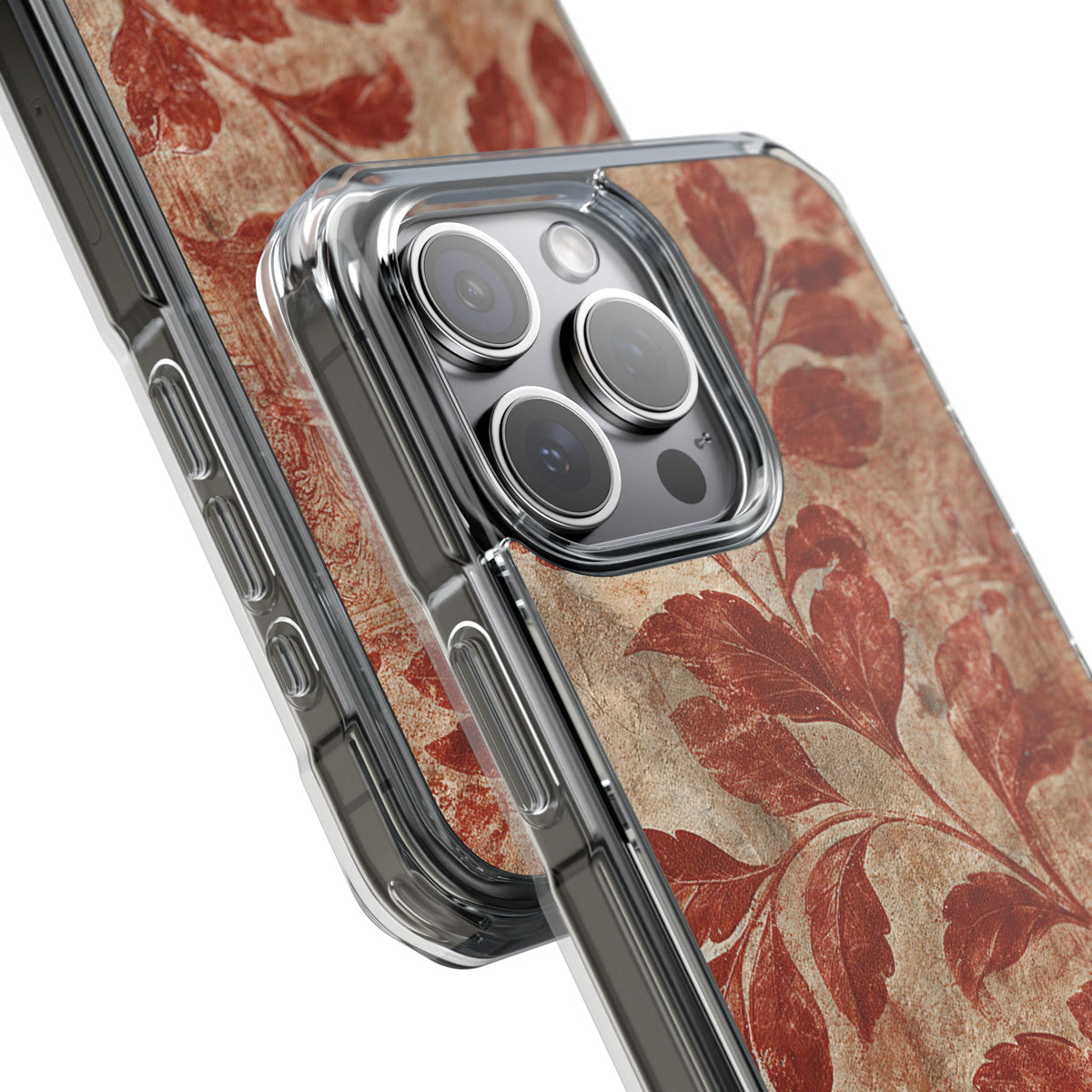 Terracotta Botanical Fresco · Clear Impact Magnetic Phone Case for iPhone · Red