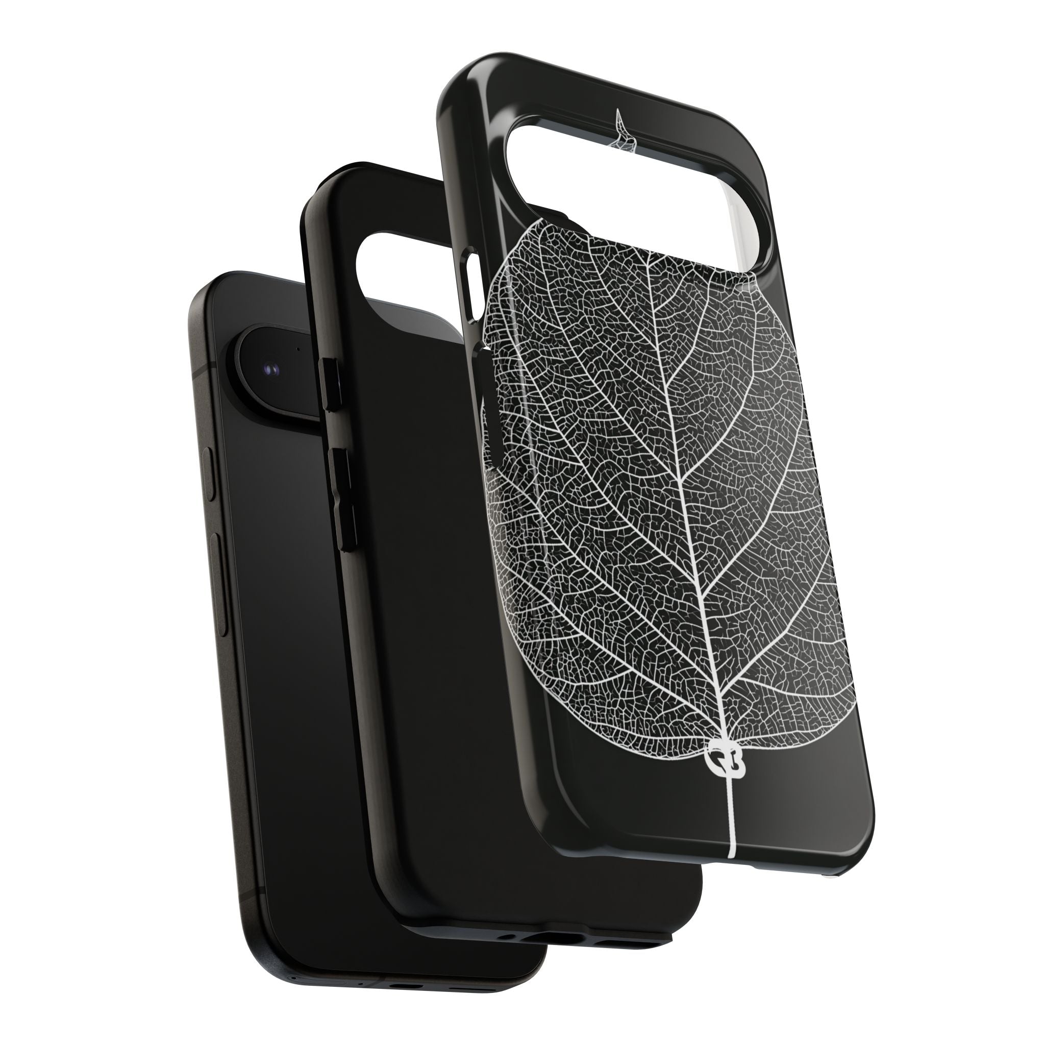 Black Tough Phone Case for Google Pixel - Bleached Leaf Lattice