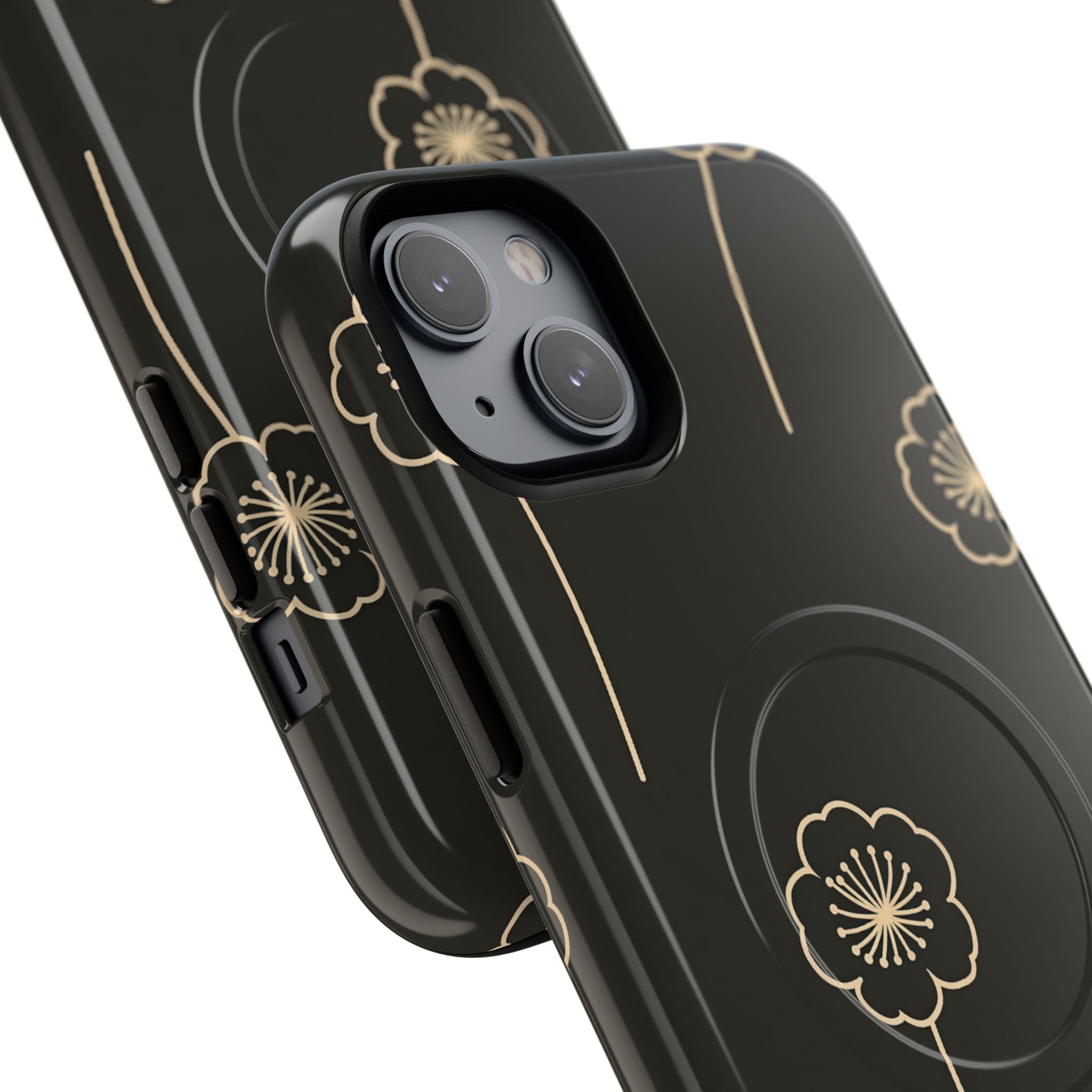 Black Tough 2.0 Magsafe Phone Case for iPhone - Obsidian Sand Petals