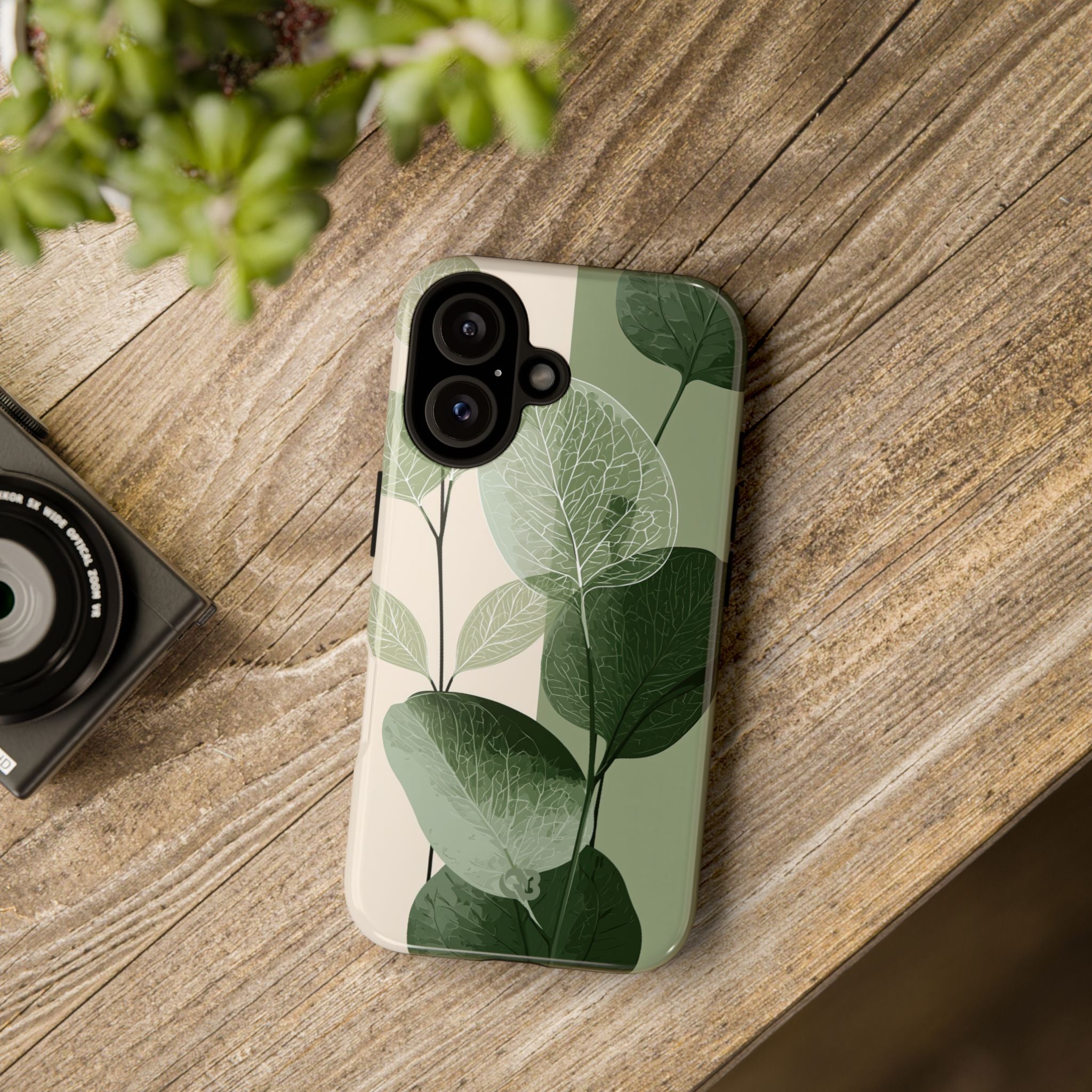 Green Tough Phone Case for iPhone - Sage Leaf Skeletals