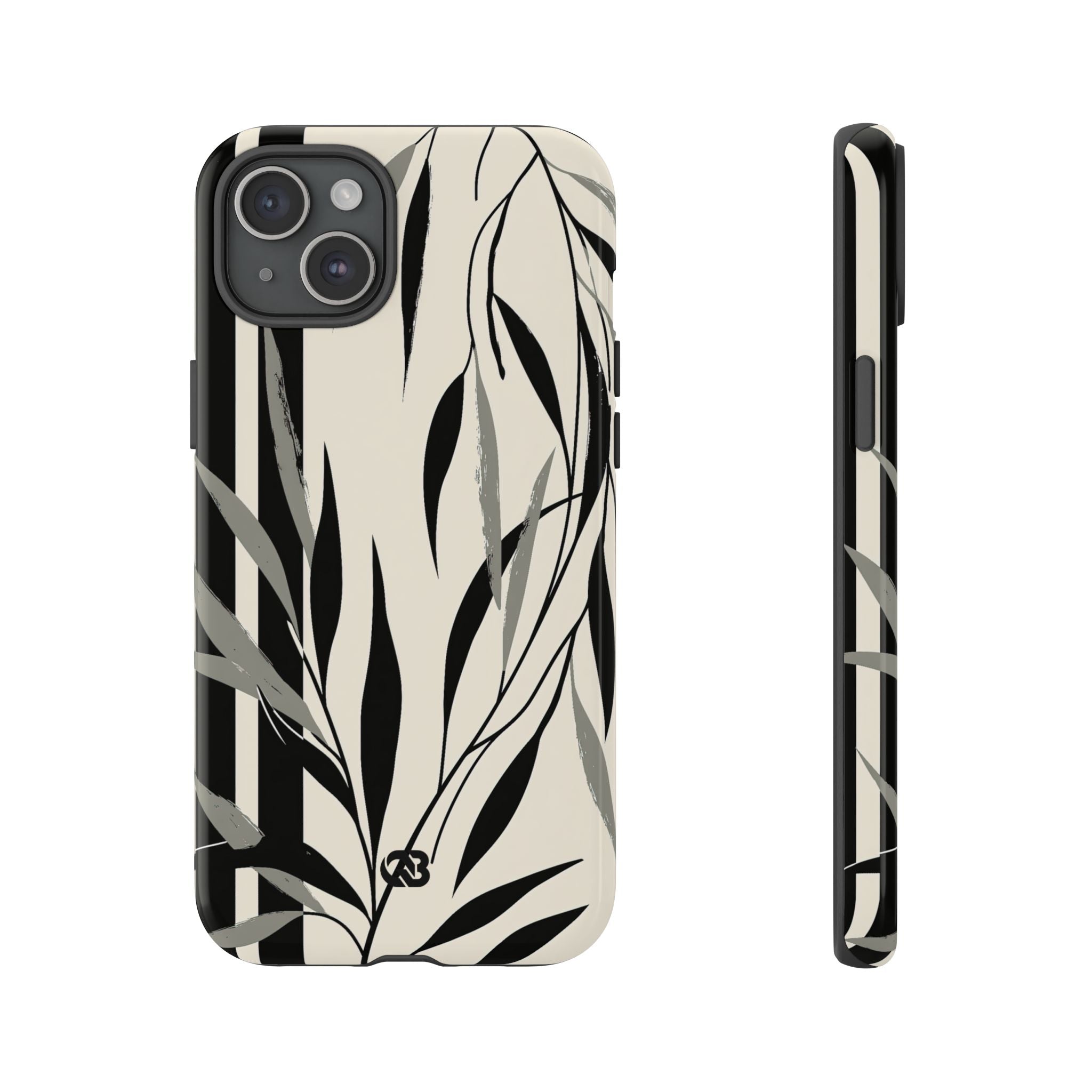 Beige Tough Phone Case for iPhone - Soot Leaf Sketch