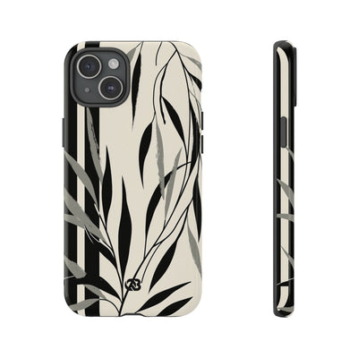 Beige Tough Phone Case for iPhone - Soot Leaf Sketch