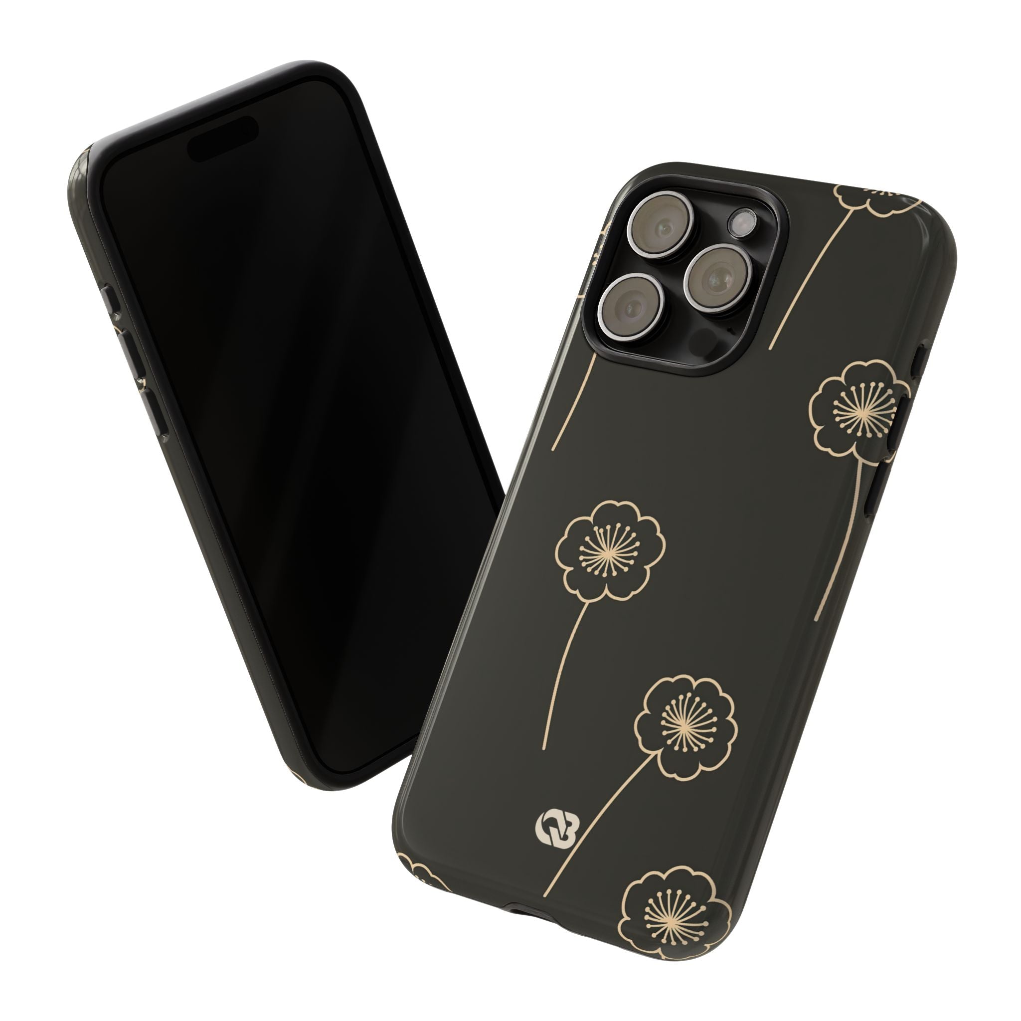 Black Tough Phone Case for iPhone - Obsidian Sand Petals