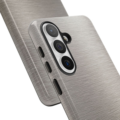 Grey Tough Phone Case for Samsung - Brushed Nickel Linen