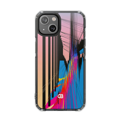 Blue Impact MagSafe Phone Case for iPhone - Fractured Data Skyline