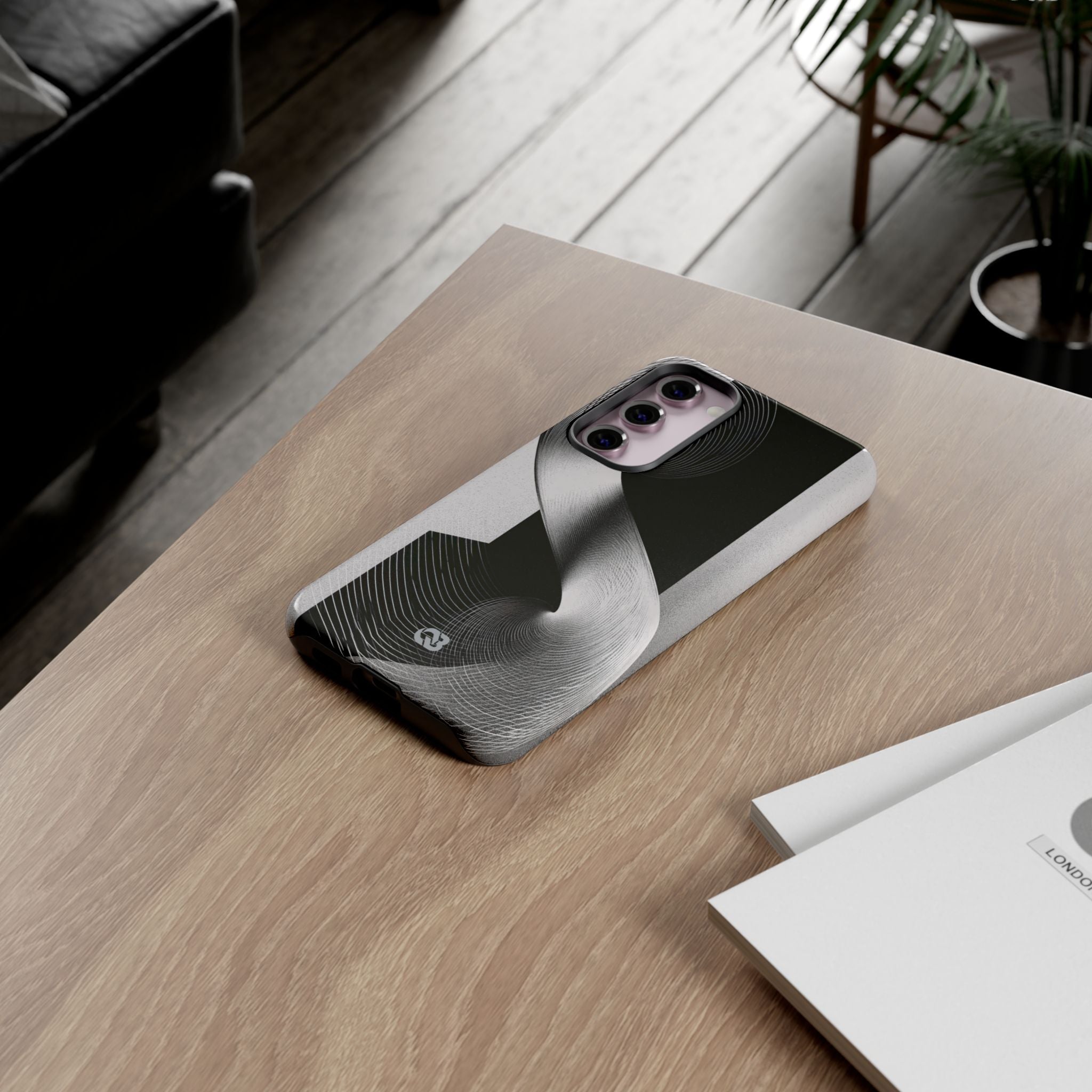 Grey Tough Phone Case for Samsung - Obsidian Moiré Wave