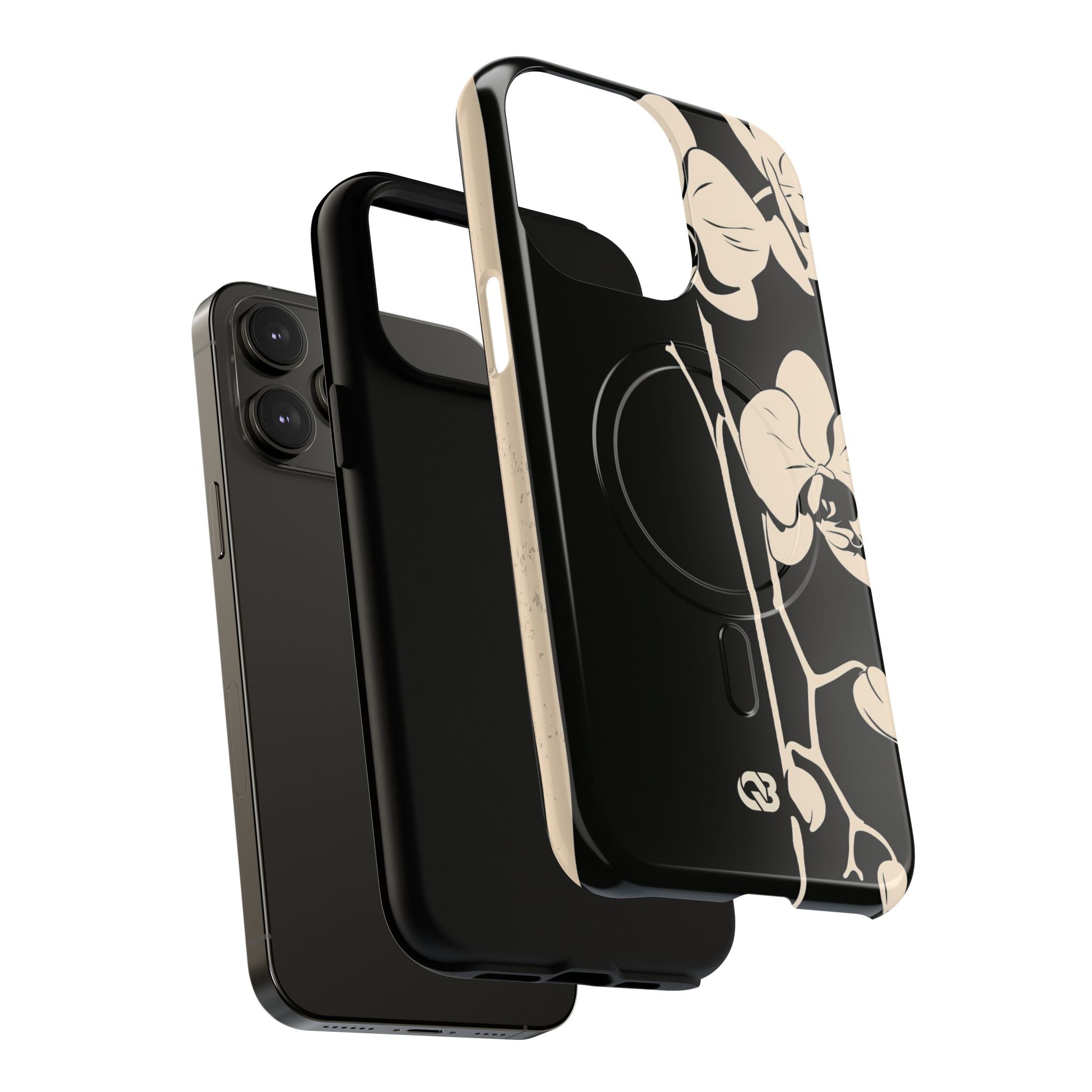 Black Tough 2.0 Magsafe Phone Case for iPhone - Obsidian Bone Orchid