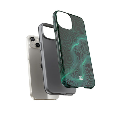 Teal Tough Phone Case for iPhone - Neon Jade Contour