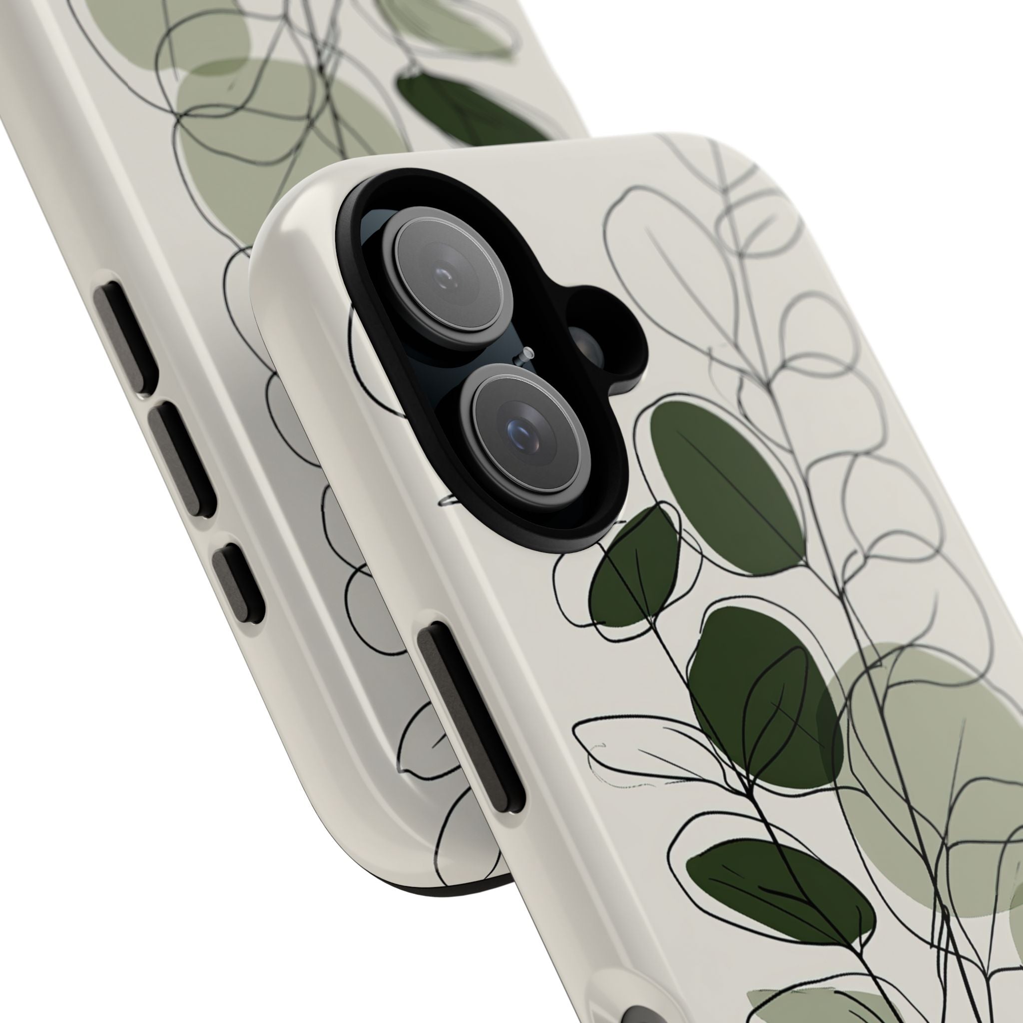 Green Tough Phone Case for iPhone - Muted Eucalyptus Sketch