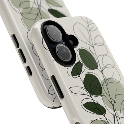 Green Tough Phone Case for iPhone - Muted Eucalyptus Sketch