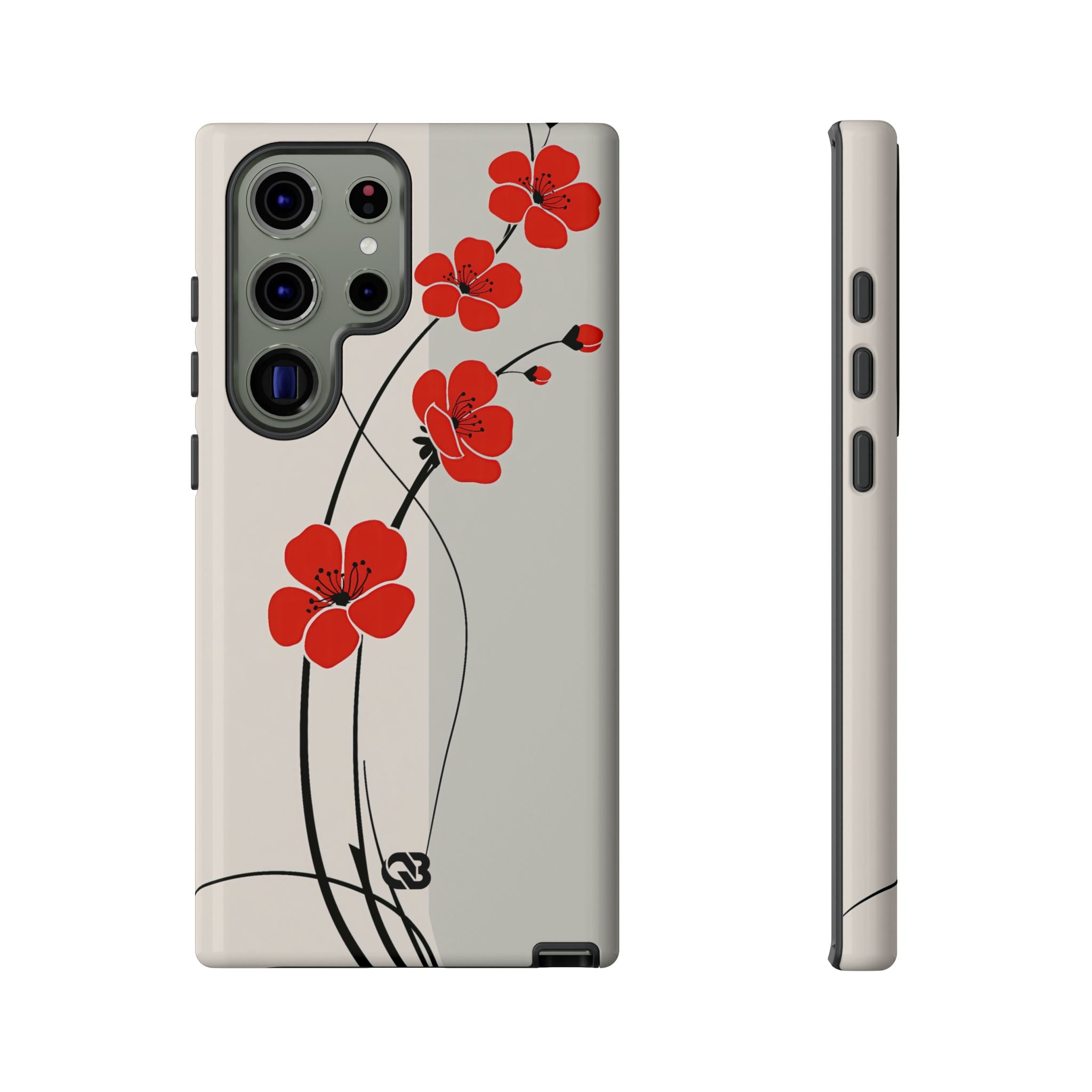 Beige Tough Phone Case for Samsung - Scarlet Ink Petals