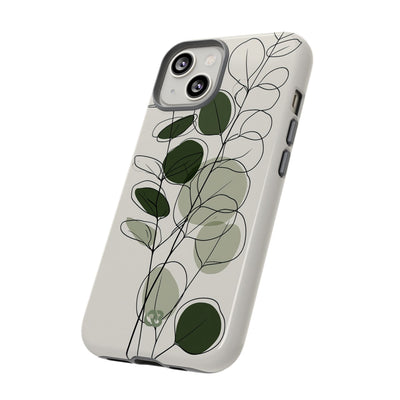 Green Tough Phone Case for iPhone - Muted Eucalyptus Sketch