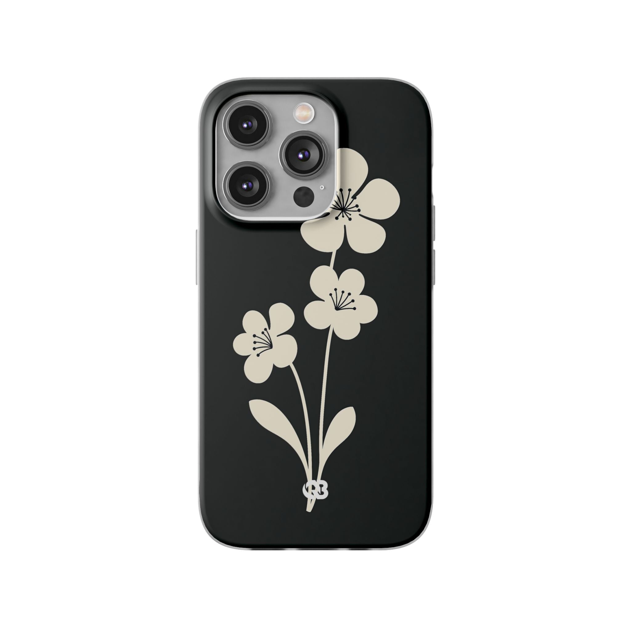 Black Lite Phone Case for iPhone - Obsidian Cream Bloom