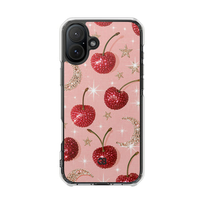 Bedazzled Ruby Cherries · Clear Impact Magnetic Phone Case for iPhone · Pink