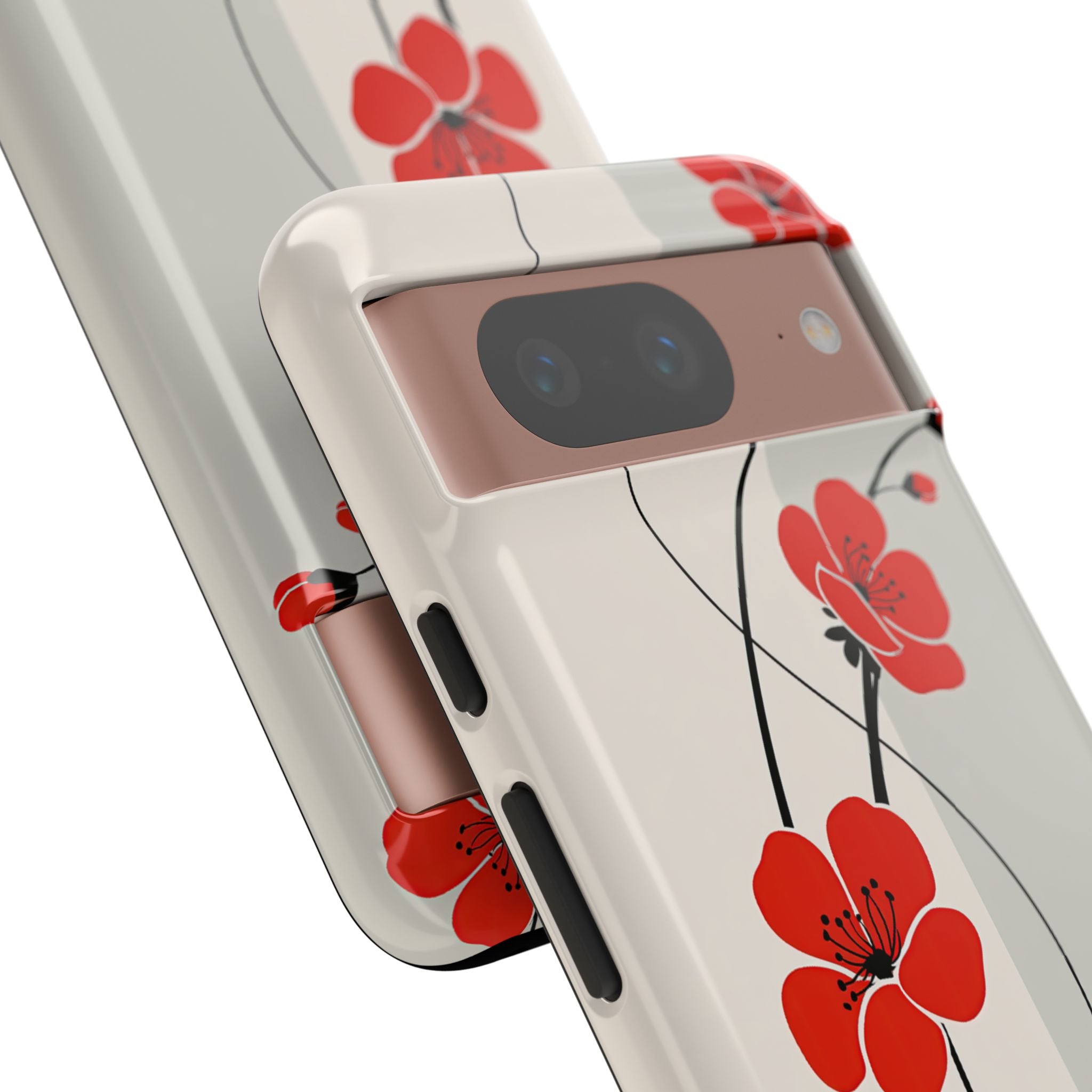 Beige Tough Phone Case for Google Pixel - Scarlet Ink Petals