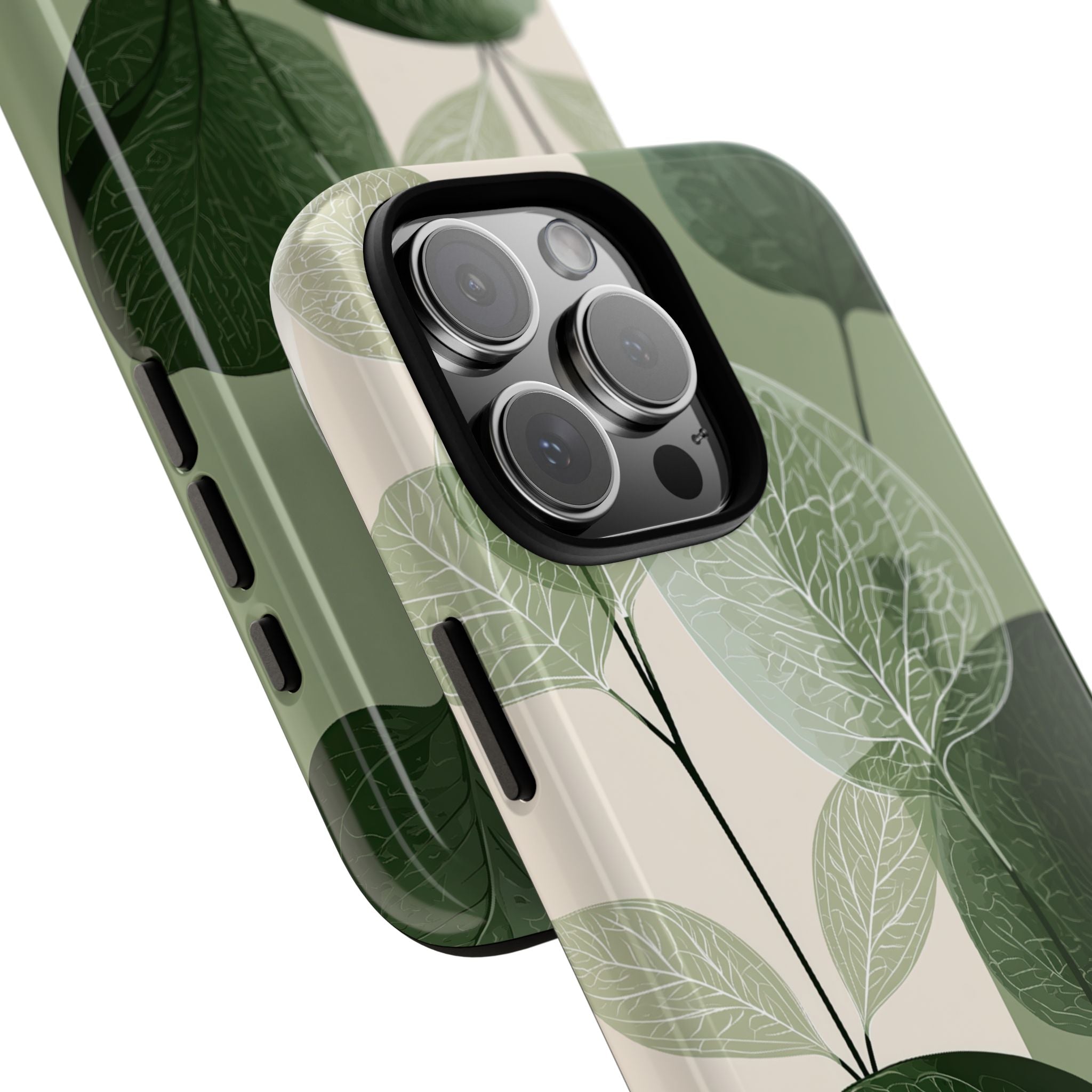 Green Tough Phone Case for iPhone - Sage Leaf Skeletals