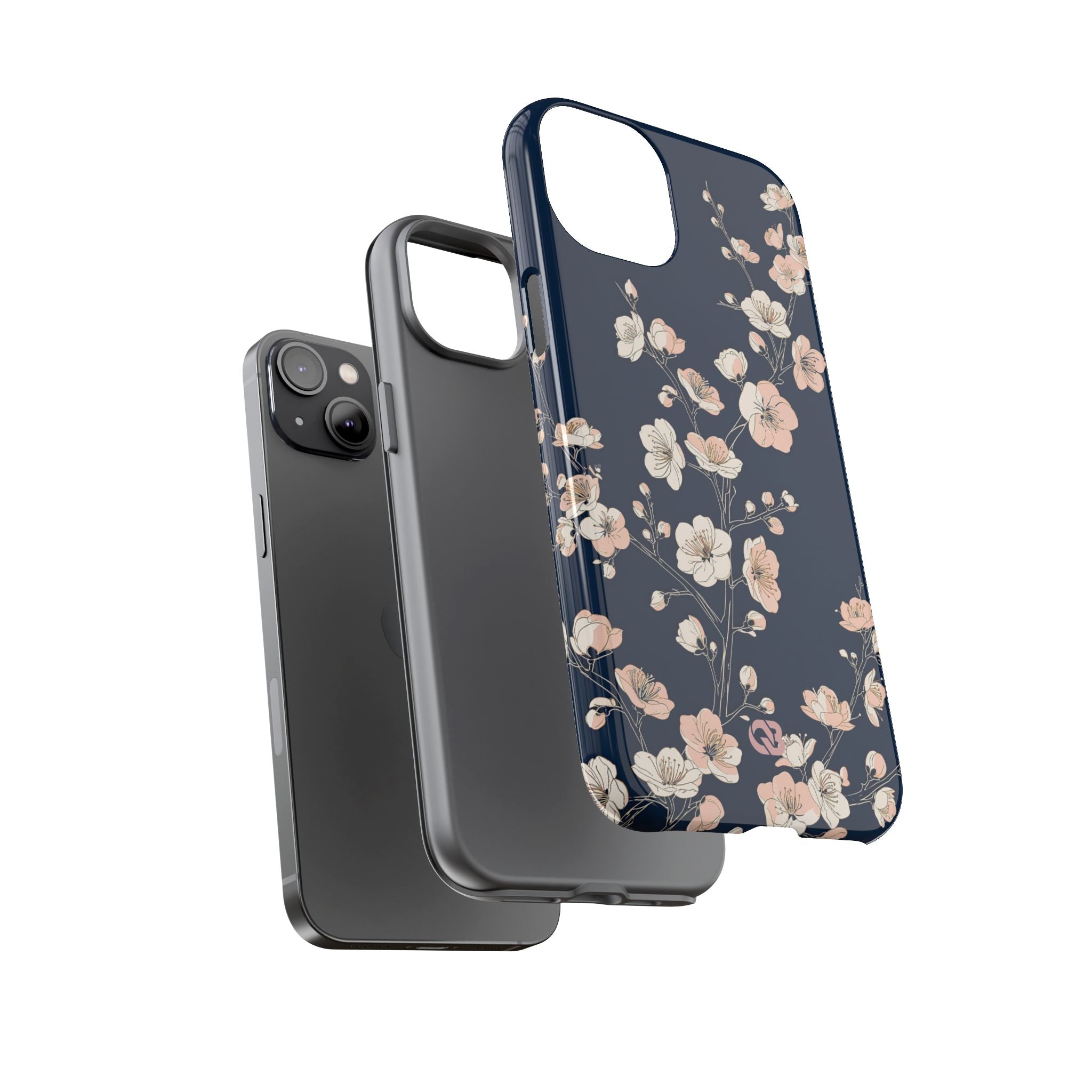 Blue Tough Phone Case for iPhone - Midnight Peach Sakura