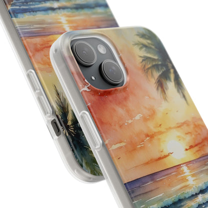 Sunset Palm iPhone 15 Plus Cover - Blød