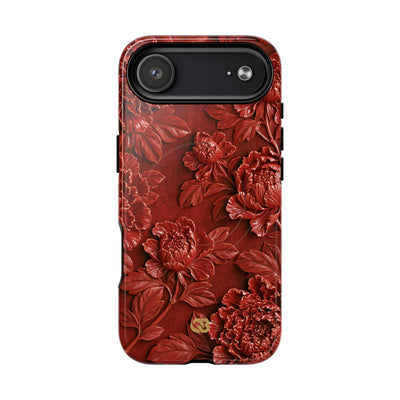 Cinnabar Peony Relief · Tough 2.0 Magnetic Phone Case for iPhone · Red