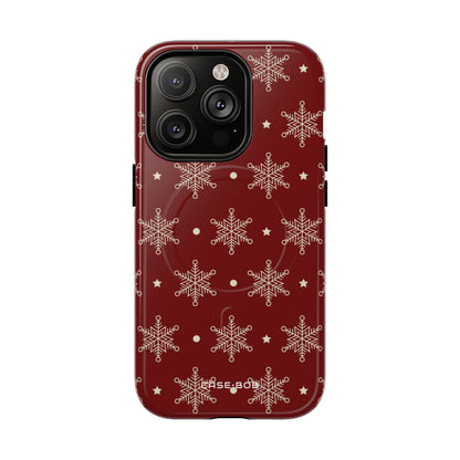 Cream Snowflake Crimson iPhone 14 Pro Case - Tough+