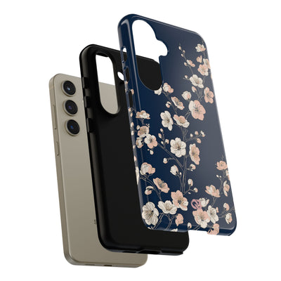 Blue Tough Phone Case for Samsung - Midnight Peach Sakura