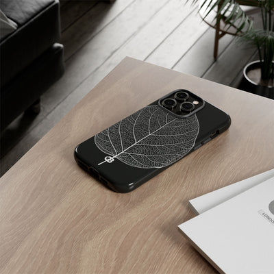 Black Tough Phone Case for iPhone - Bleached Leaf Lattice