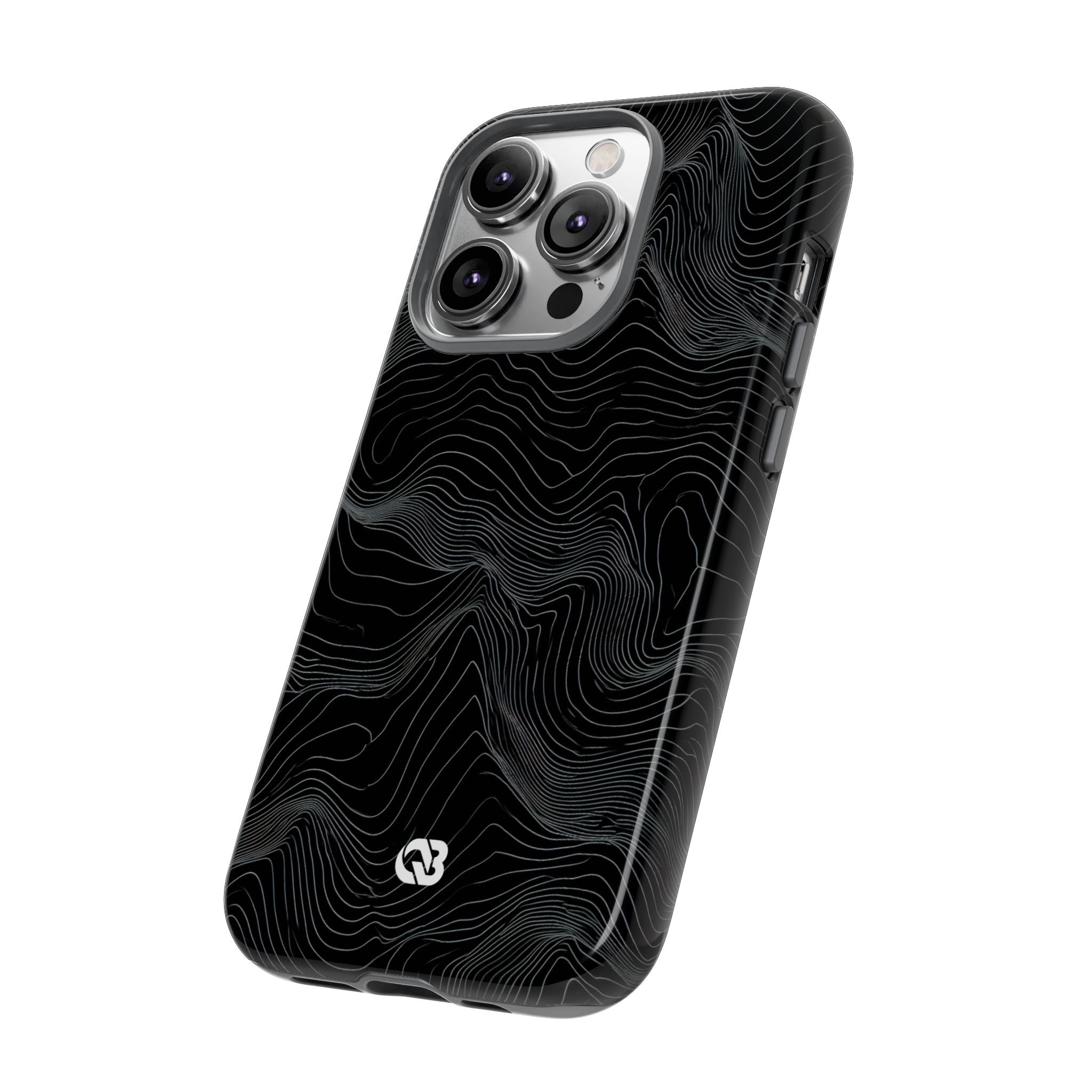 Black Tough Phone Case for iPhone - Obsidian Topo Wireframe