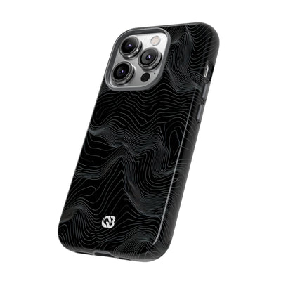 Black Tough Phone Case for iPhone - Obsidian Topo Wireframe