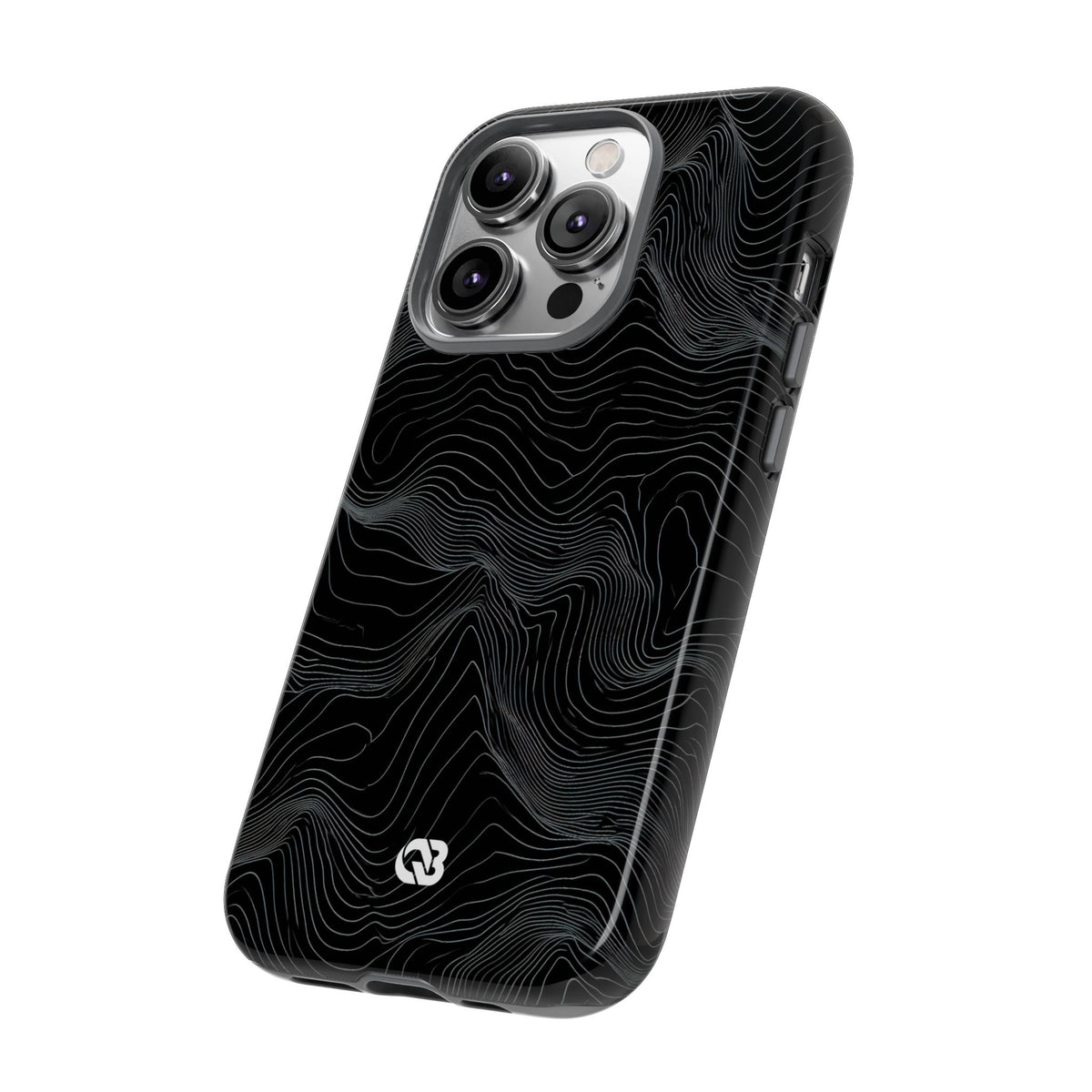 Black Tough Phone Case for iPhone - Obsidian Topo Wireframe