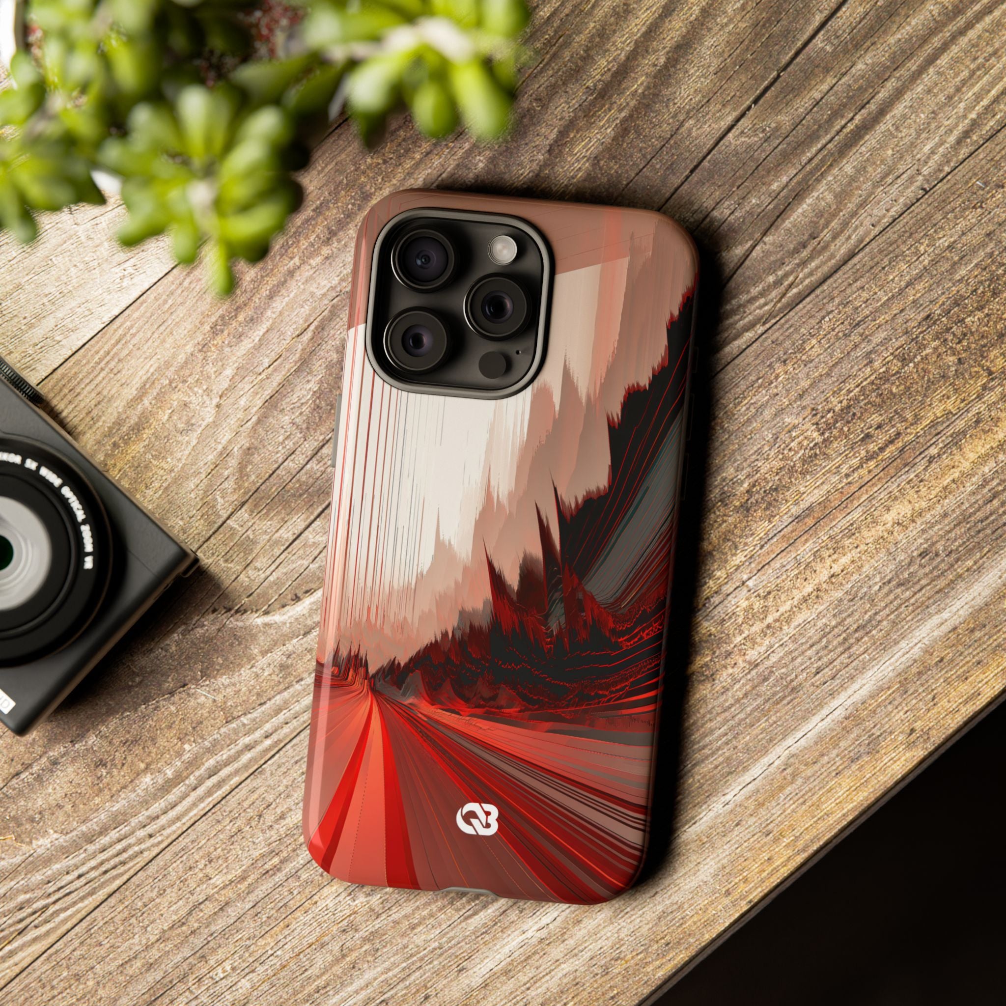 Red Tough Phone Case for iPhone - Crimson Pulse Horizon