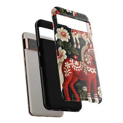 Nordic Dala Meadow · Tough Phone Case for Pixel ·  Red