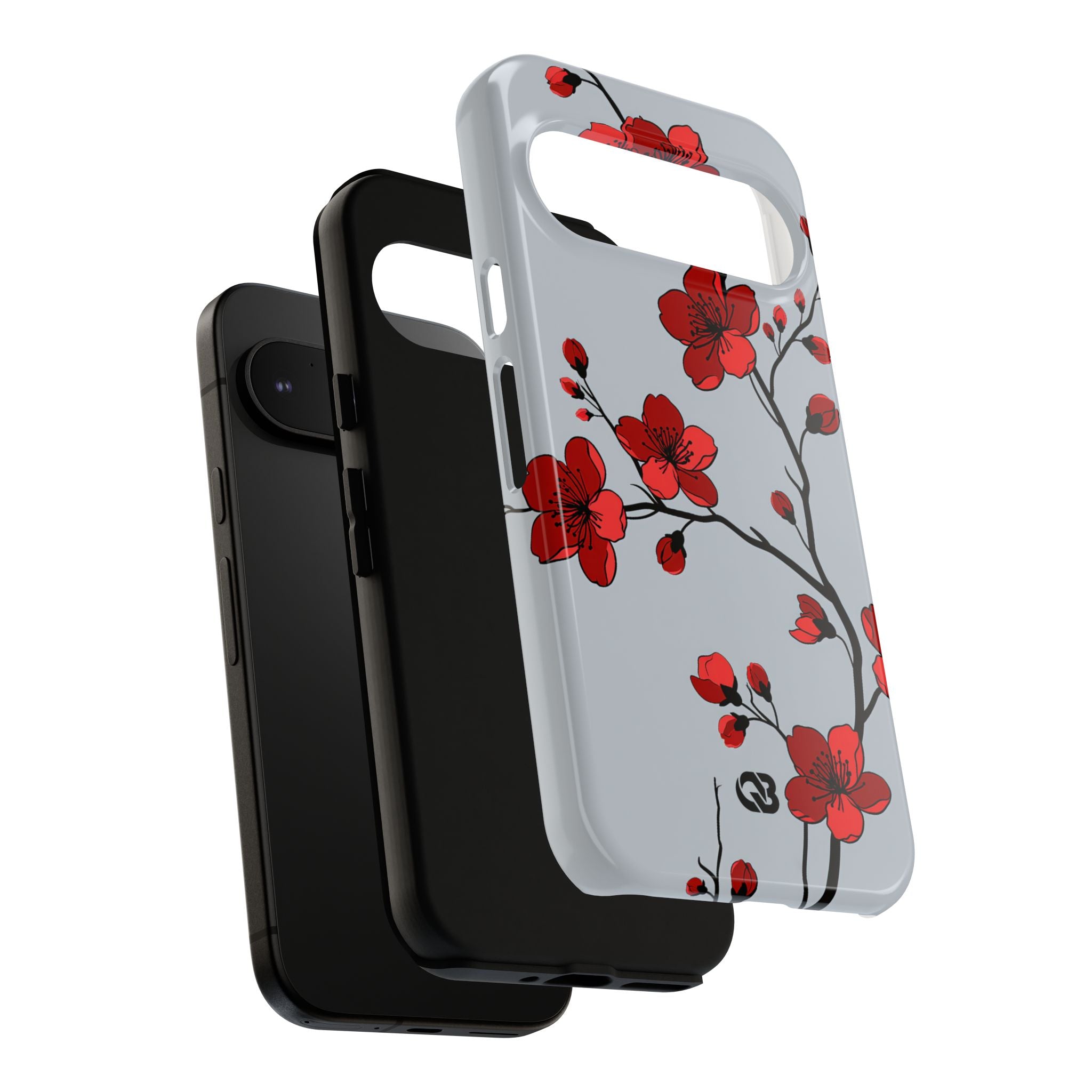Grey Tough Phone Case for Google Pixel - Crimson Blossom Onyx