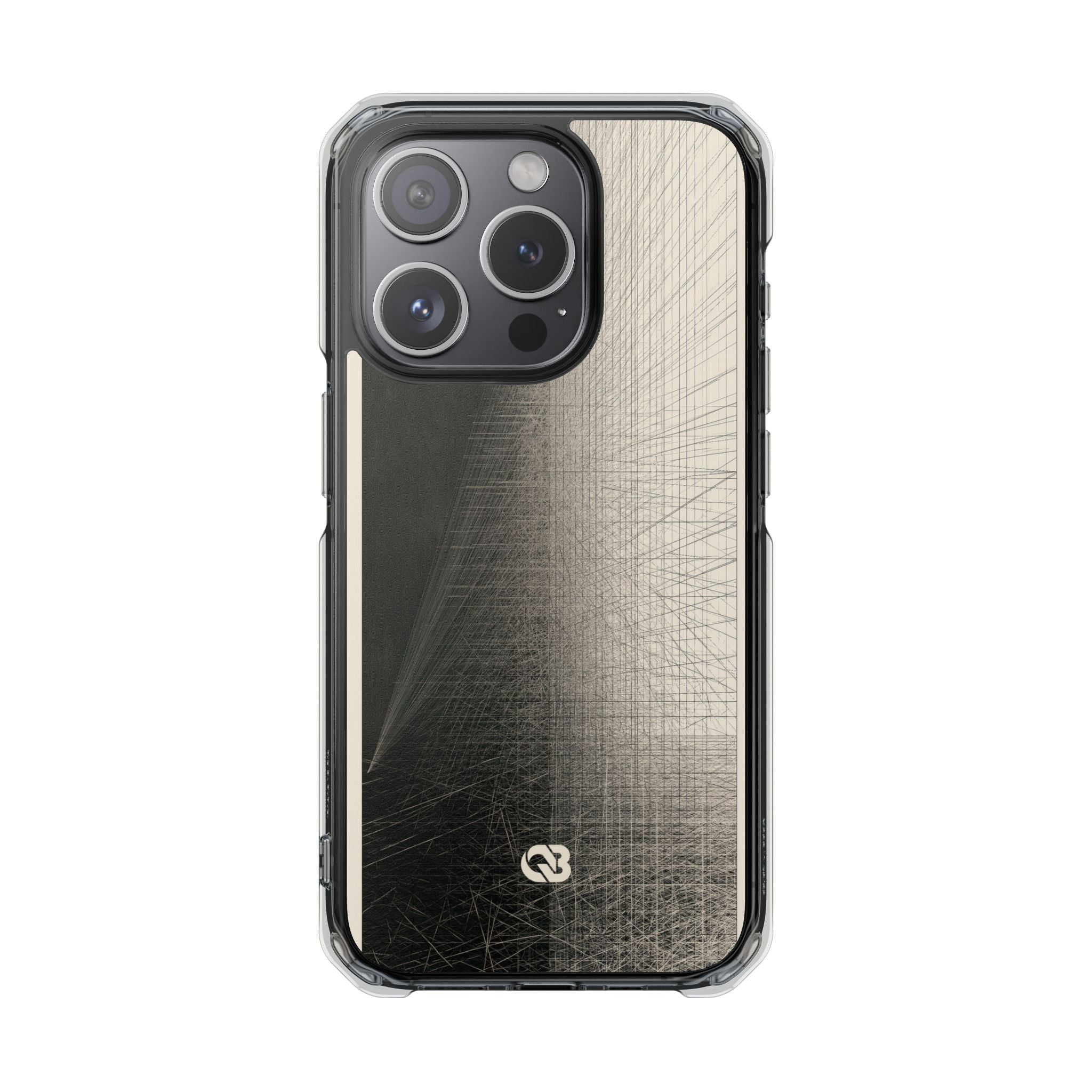 Beige Impact MagSafe Phone Case for iPhone - Brutalist Graphite Grid