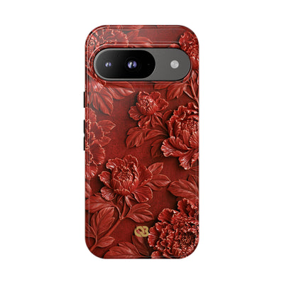 Cinnabar Peony Relief · Tough Phone Case for Pixel ·  Red