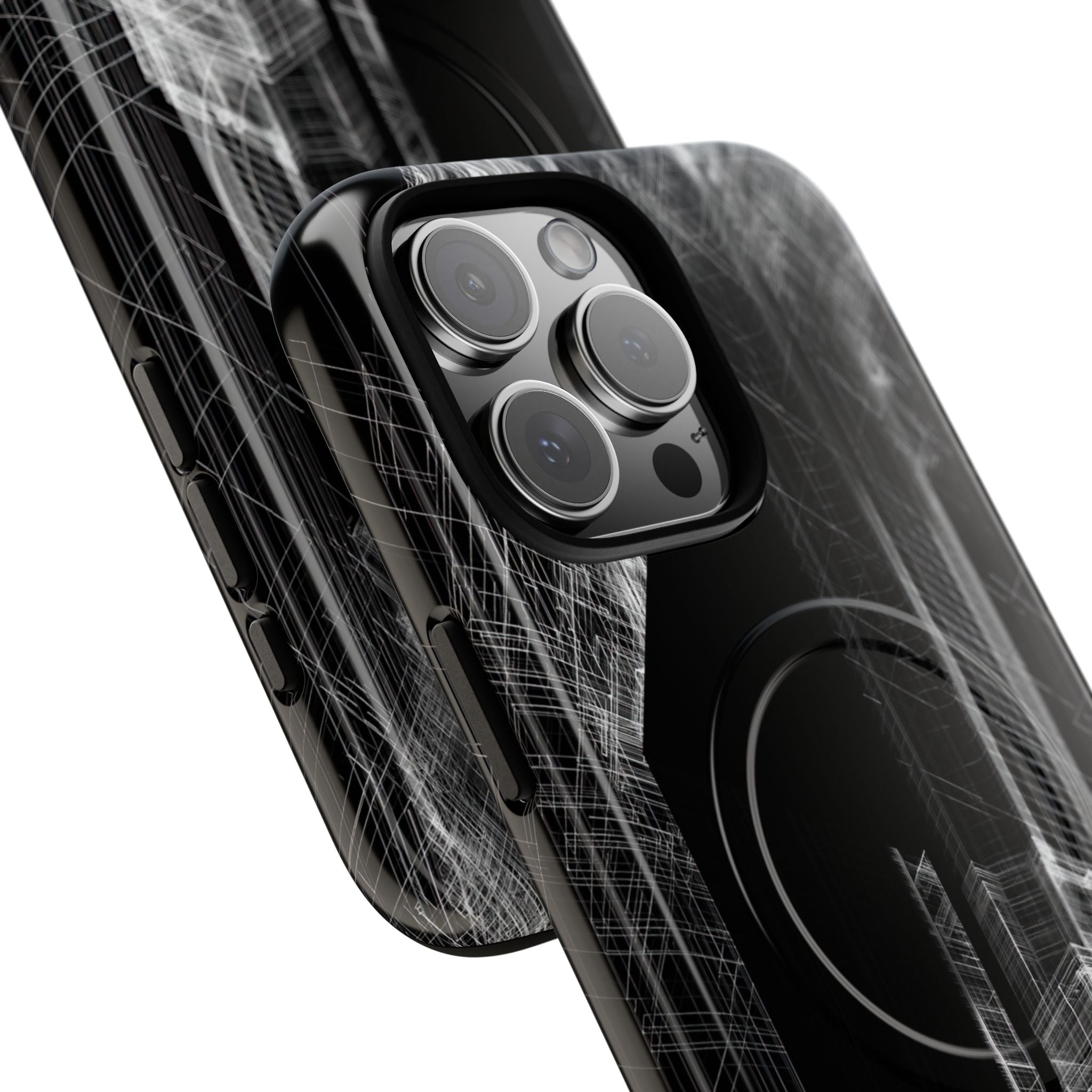 Black Tough 2.0 Magsafe Phone Case for iPhone - Ghost Urban Wireframe