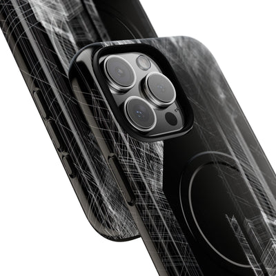 Black Tough 2.0 Magsafe Phone Case for iPhone - Ghost Urban Wireframe