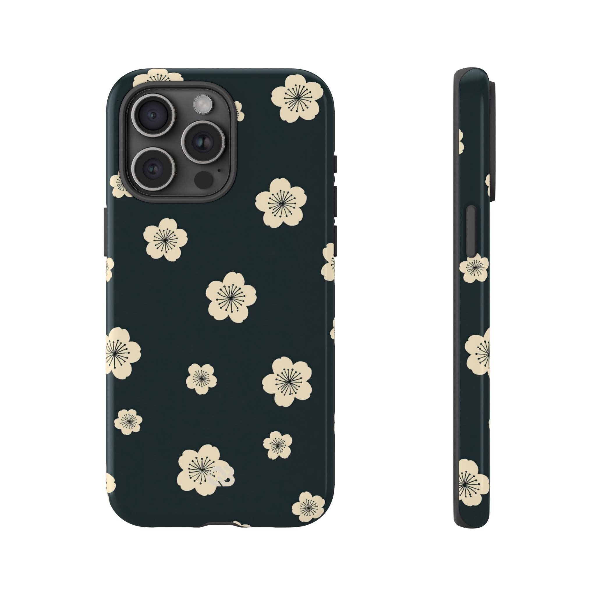 Teal Tough Phone Case for iPhone - Obsidian Cream Petals