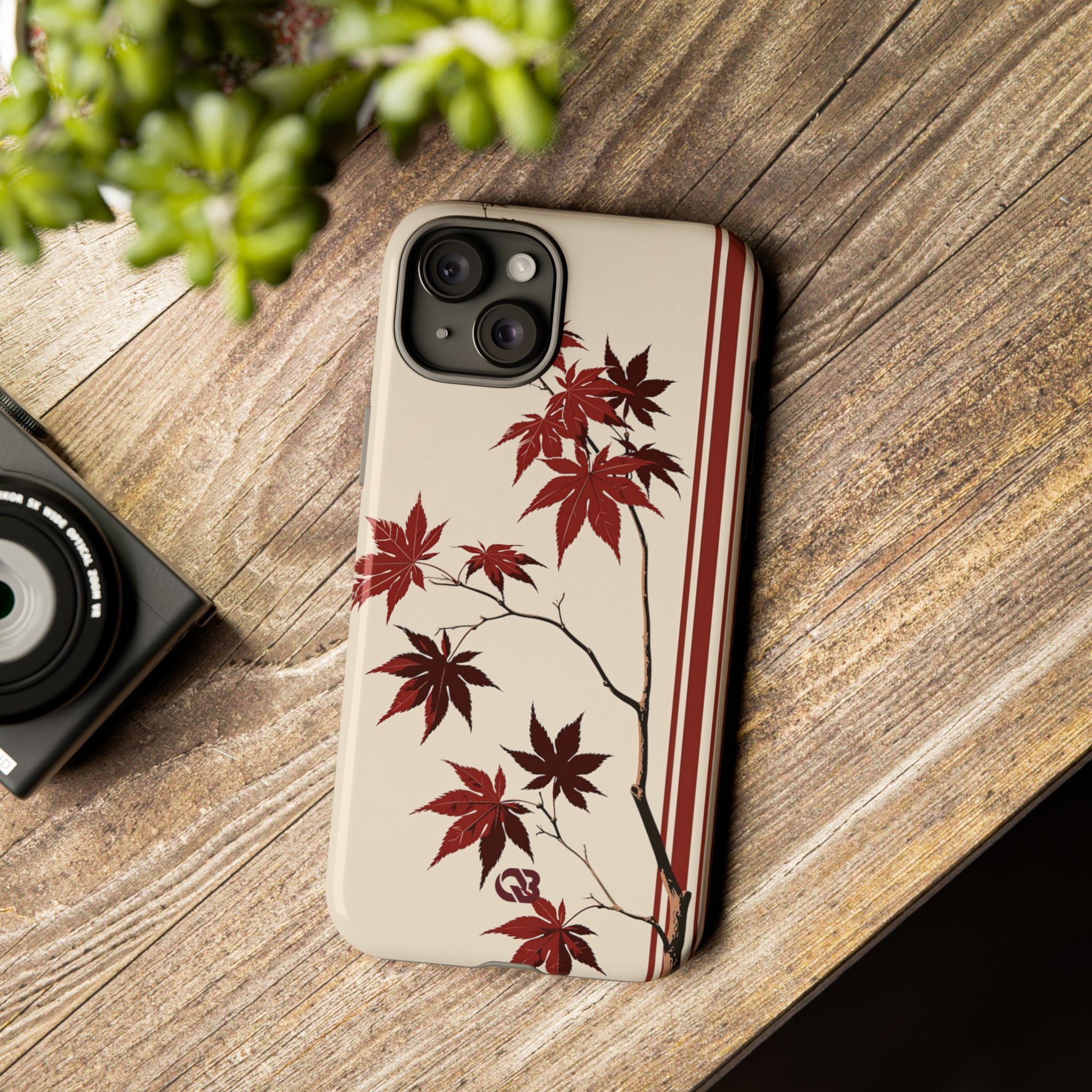 Red Tough Phone Case for iPhone - Crimson Momiji Stripe