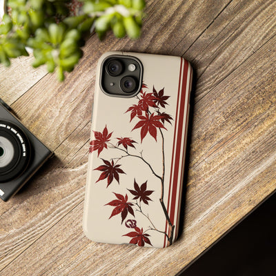 Red Tough Phone Case for iPhone - Crimson Momiji Stripe