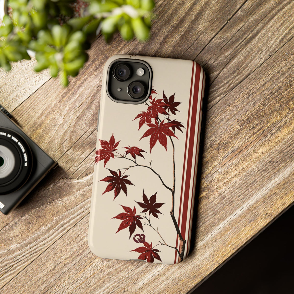 Crimson Maple Branch · Tough Phone Case for iPhone · Beige