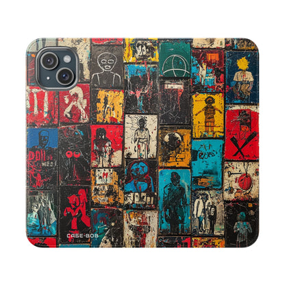 Portrait Grid Crimson - iPhone 15 Plus Case - Wallet