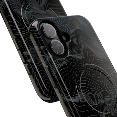 Black Tough 2.0 Magsafe Phone Case for iPhone - Obsidian Topo Wireframe